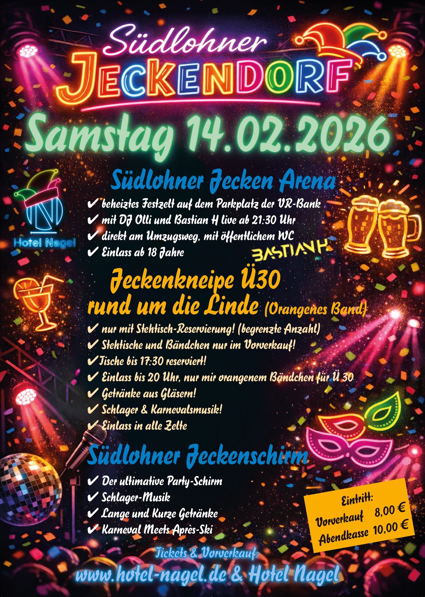 Plakat für die Karnavalveranstaltung Jeckendorf 2026